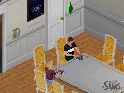 Sims eating dinner
